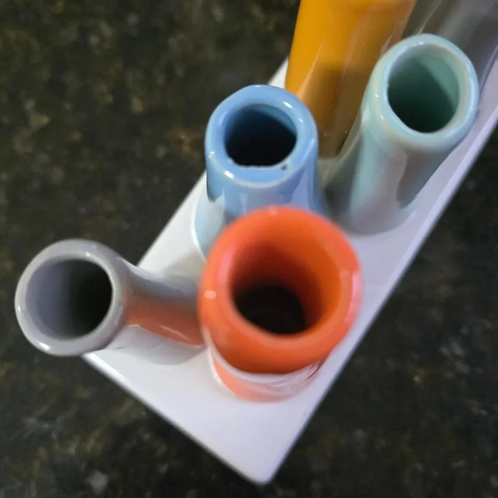 Chive Pooley ceramic bud free stand vase featuring 8 colorful tubes 7.5x3x4.5